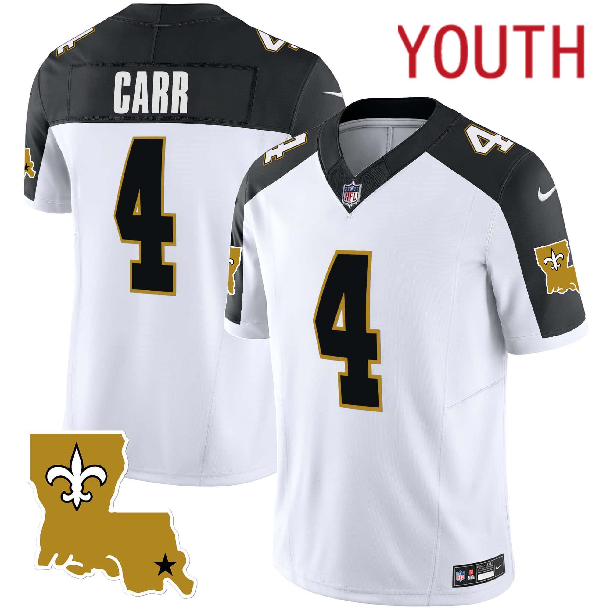 Youth New Orleans Saints #4 Carr White 2024 Nike 1987 Legacy Vapor Limited NFL Jersey style 1->youth nfl jersey->Youth Jersey